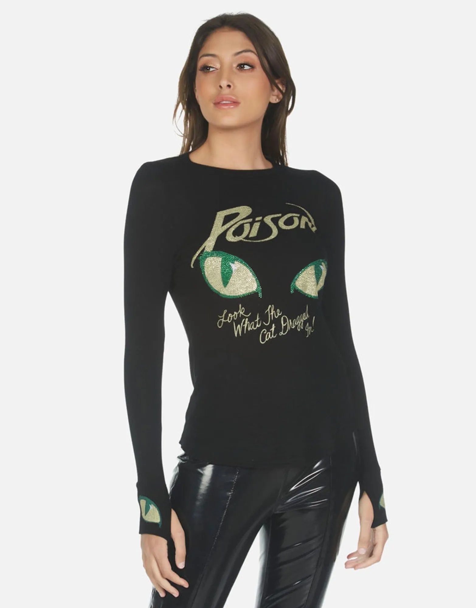 Fashion Crystal Poison Cat Dragged In Fitted Top | Mckinley X By Women Long Sleeve