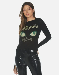 Fashion Crystal Poison Cat Dragged In Fitted Top | Mckinley X By Women Long Sleeve