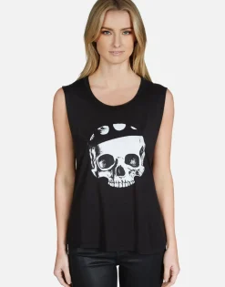 Clearance Crystal Royal Skull Scoop Neck Muscle Tank | Kel By Women Tanks