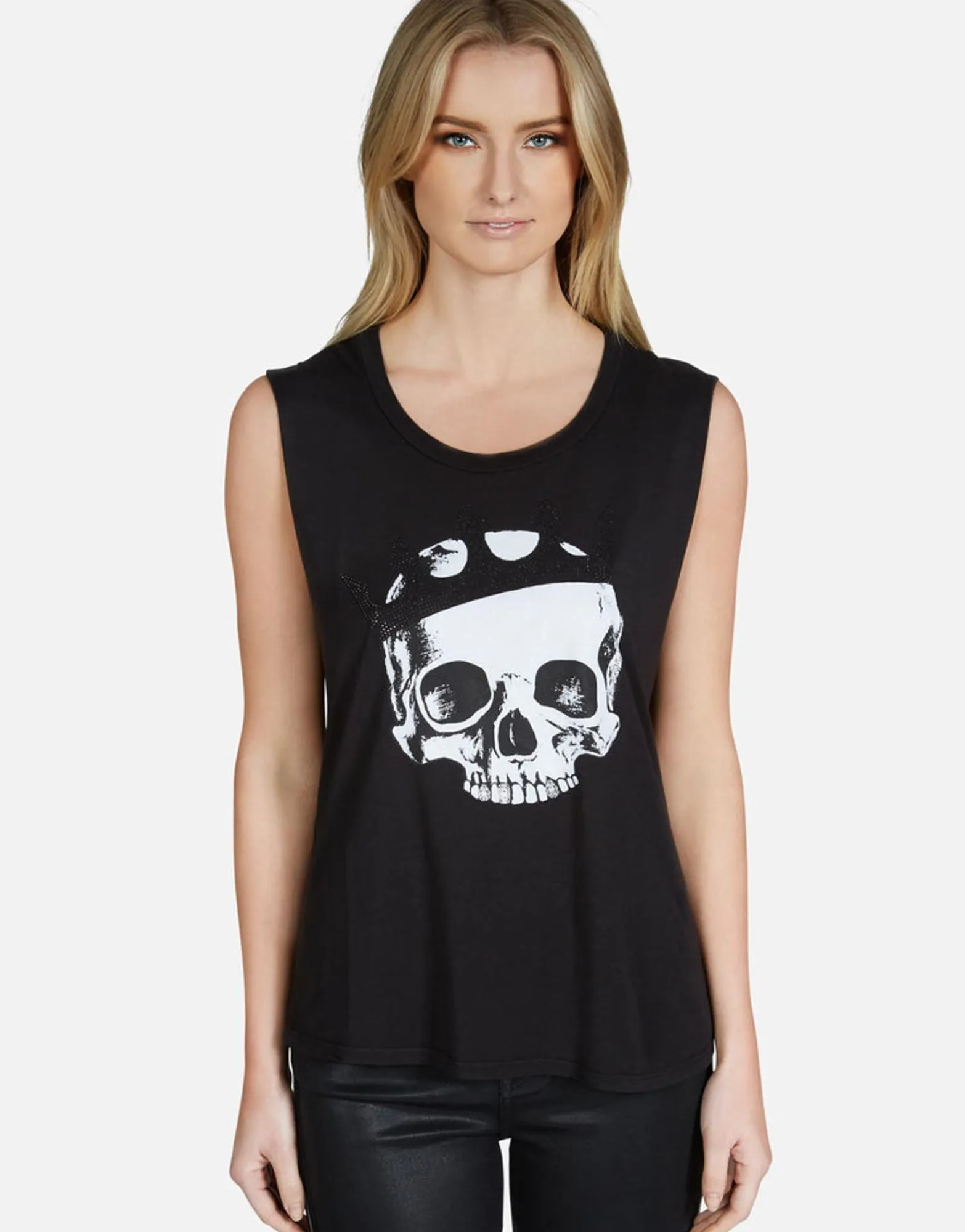 Clearance Crystal Royal Skull Scoop Neck Muscle Tank | Kel By Women Tanks