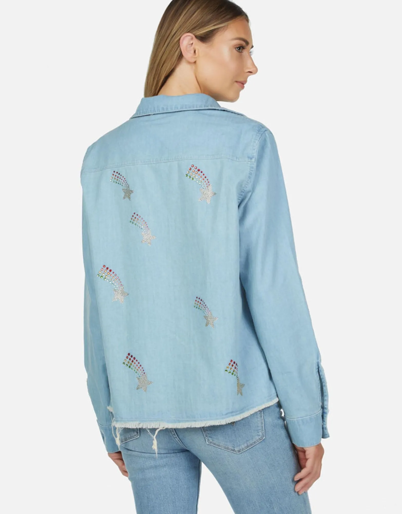 Best Sale Crystal Shooting Stars L/S Denim Shirt | Sloane By Women Long Sleeve