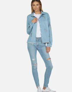 Best Sale Crystal Shooting Stars L/S Denim Shirt | Sloane By Women Long Sleeve