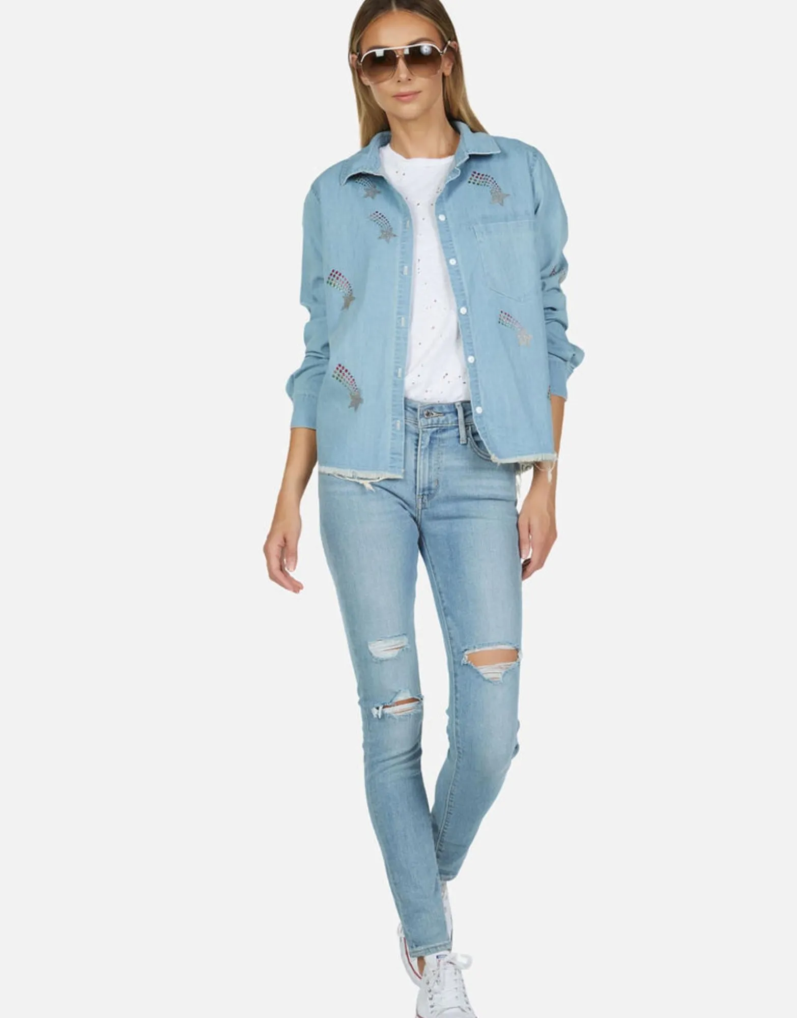 Best Sale Crystal Shooting Stars L/S Denim Shirt | Sloane By Women Long Sleeve