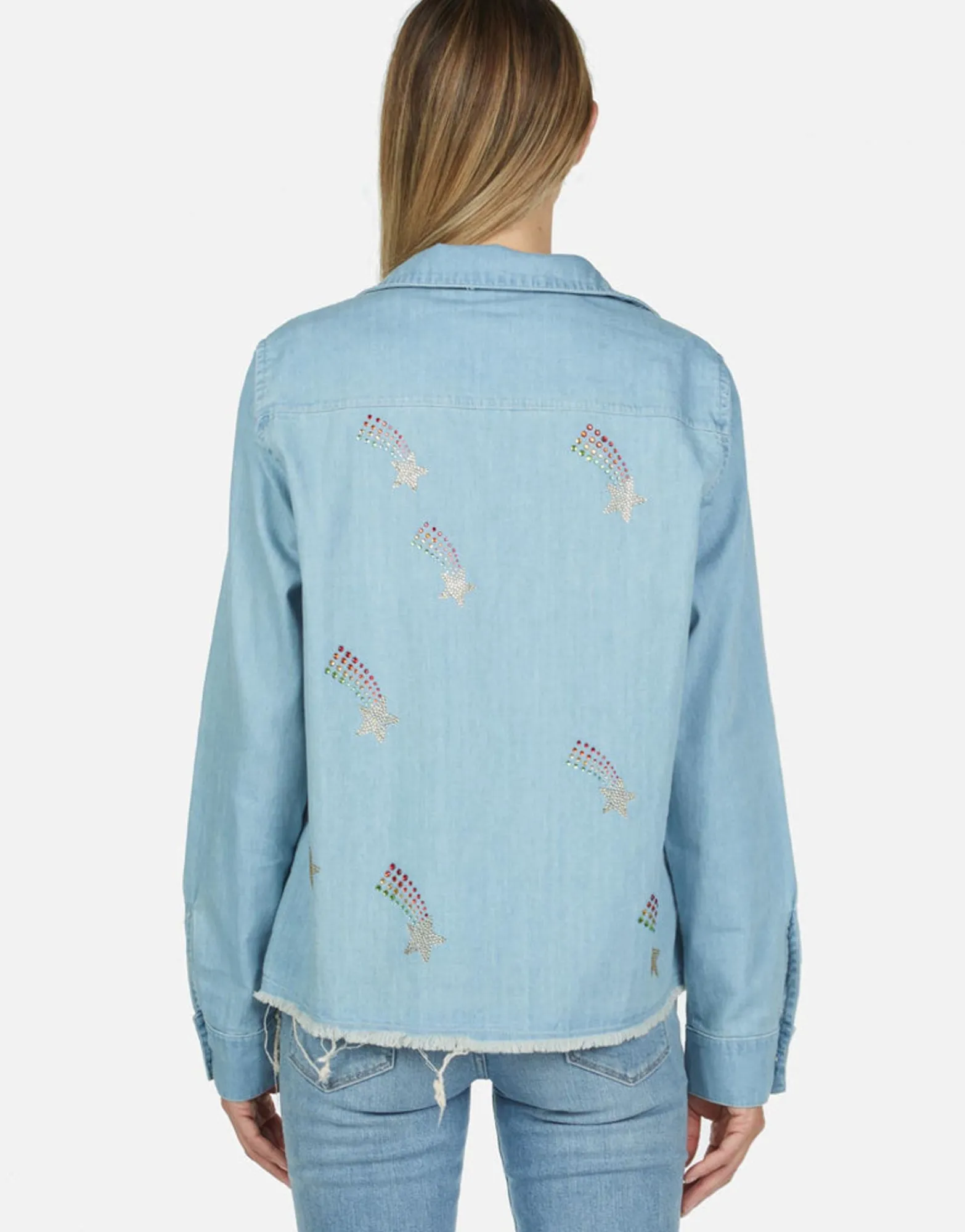 Best Sale Crystal Shooting Stars L/S Denim Shirt | Sloane By Women Long Sleeve