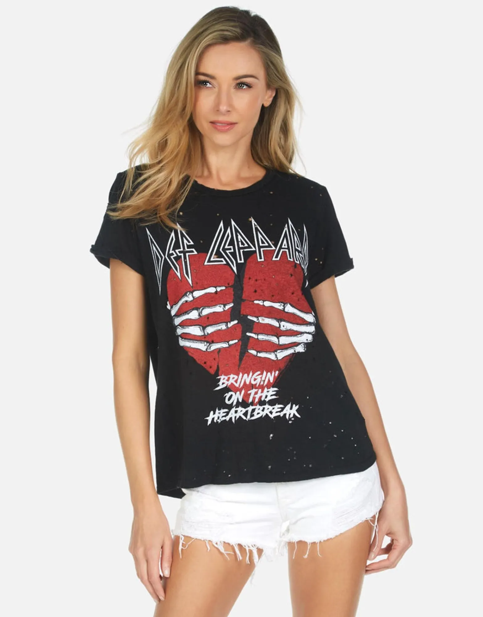 Cheap Def Leppard Heartbreak Distressed Tee | Bess X By Women Short Sleeve