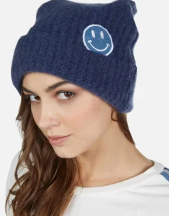 Fashion Denim Happyface Patch Cashmere Slouch Beanie | Blix By Women Sweaters & Knits