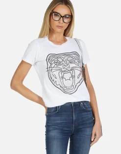 Clearance Edda Crystal Tiger Head Women Short Sleeve