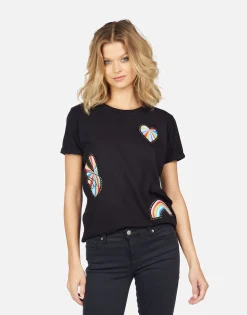 Cheap Edda Studded Stripe Peace Women Short Sleeve