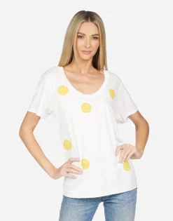 Shop Elara All Over Yellow Smiley Women Short Sleeve