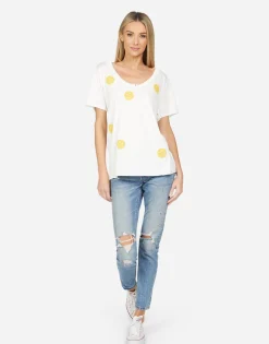 Shop Elara All Over Yellow Smiley Women Short Sleeve