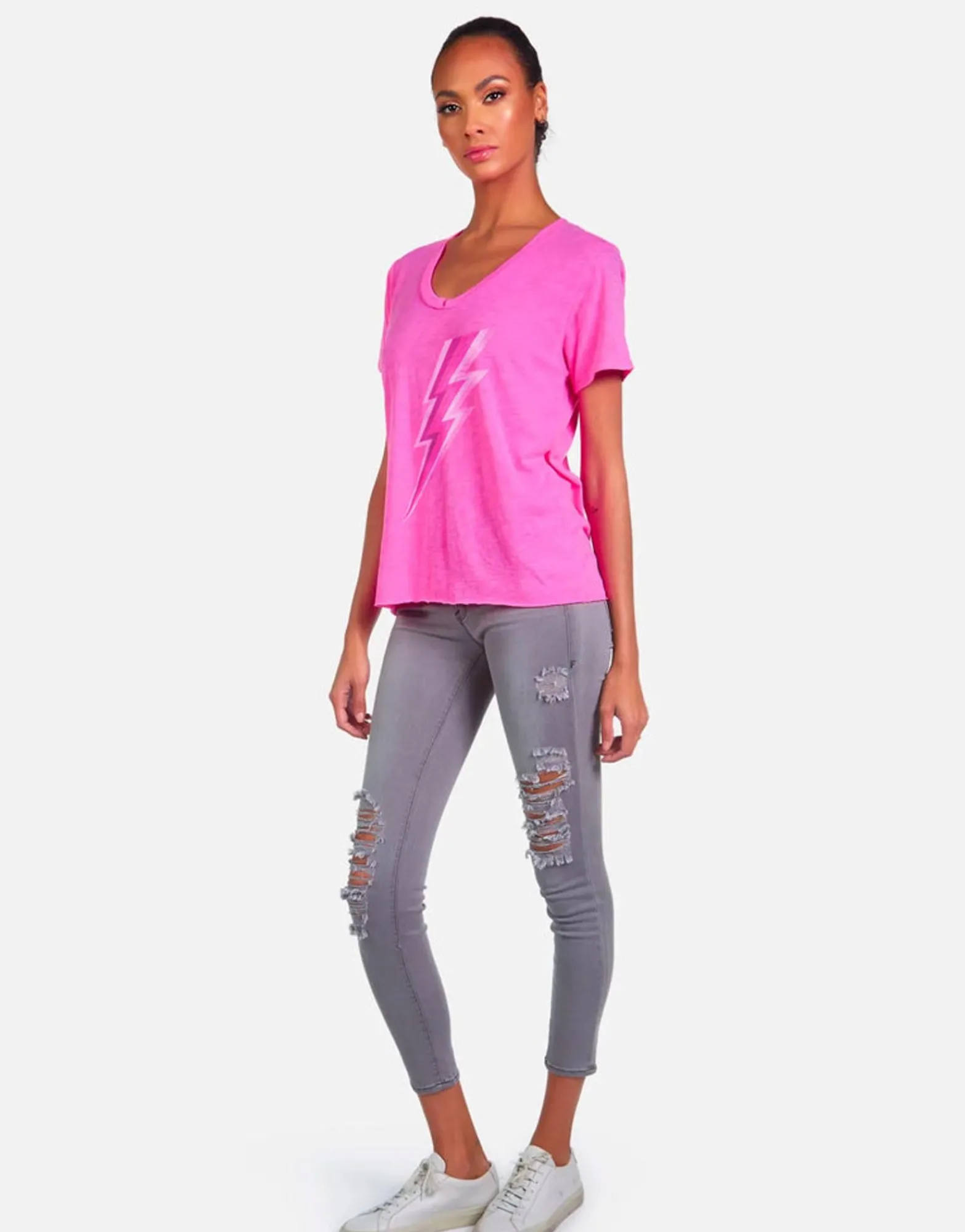 Outlet Elara X Pink Lightning Bolt Women Short Sleeve