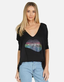 Outlet Eva X Rainbow Crystal Biting Lip Women Short Sleeve