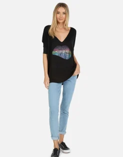 Outlet Eva X Rainbow Crystal Biting Lip Women Short Sleeve