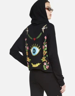 Cheap Floral Eye Love Zip Up Hoodie W/ Hi Low Hem | Amina By Women Hoodies