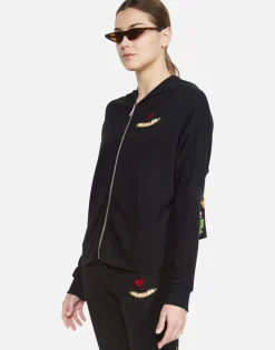 Cheap Floral Eye Love Zip Up Hoodie W/ Hi Low Hem | Amina By Women Hoodies