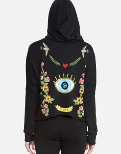 Cheap Floral Eye Love Zip Up Hoodie W/ Hi Low Hem | Amina By Women Hoodies