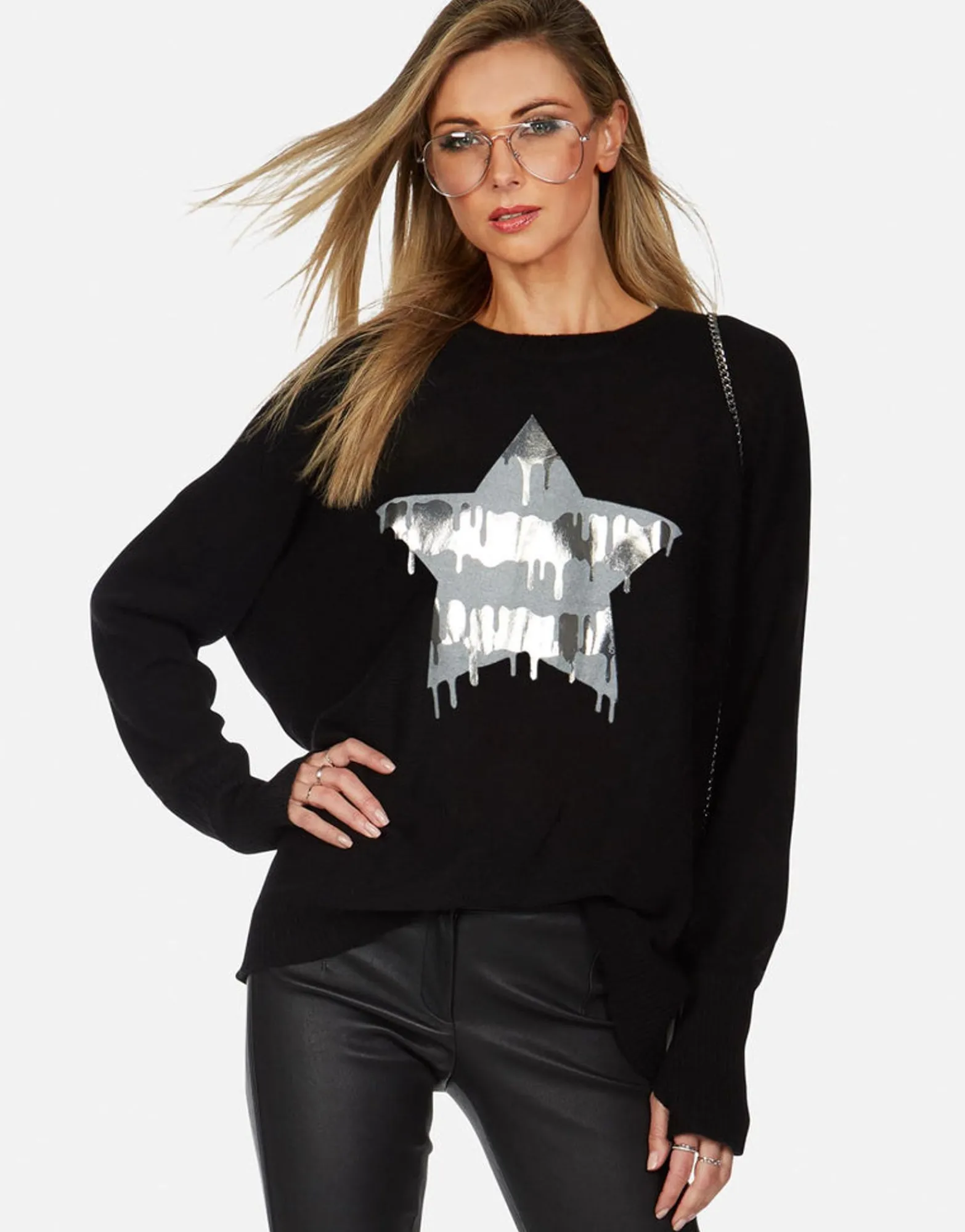 Outlet Foil Dripping Star Draped Cashmere Sweater | Ladona By Women Sweaters & Knits