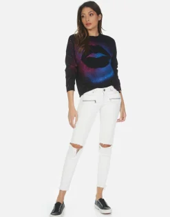 Best Sale Galaxy Lip Women'S L/S Crop Pullover Tee | Luella By Women Long Sleeve