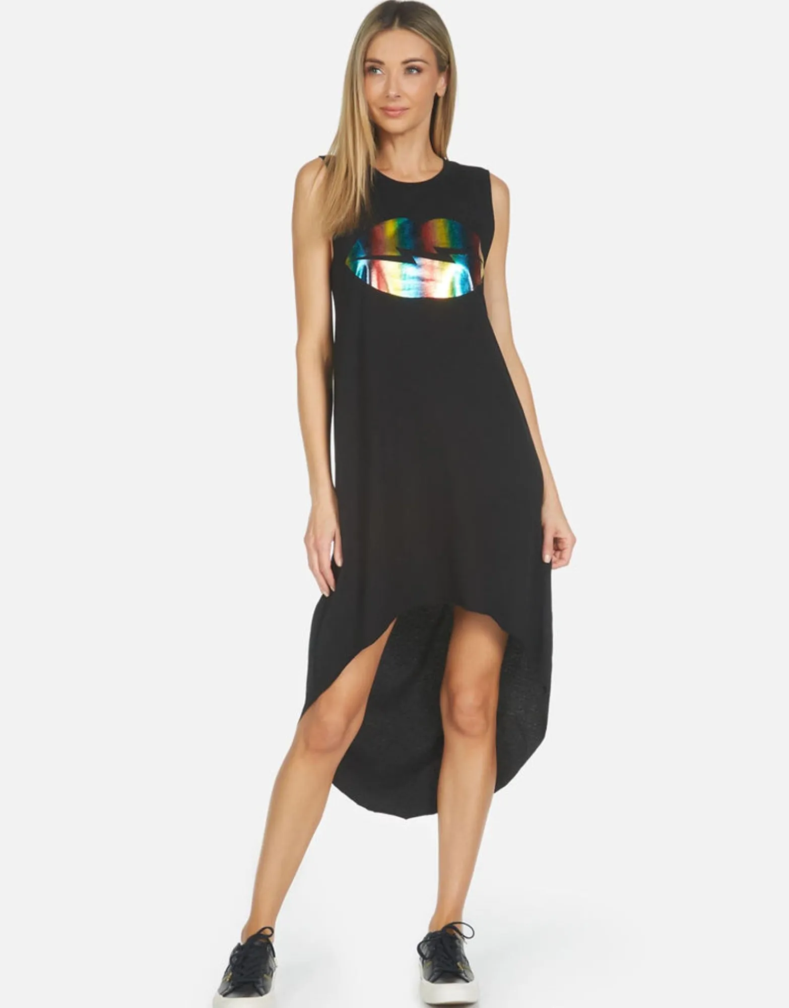 Sale Genevieve Rainbow Foil Lightning Lip Women Dresses
