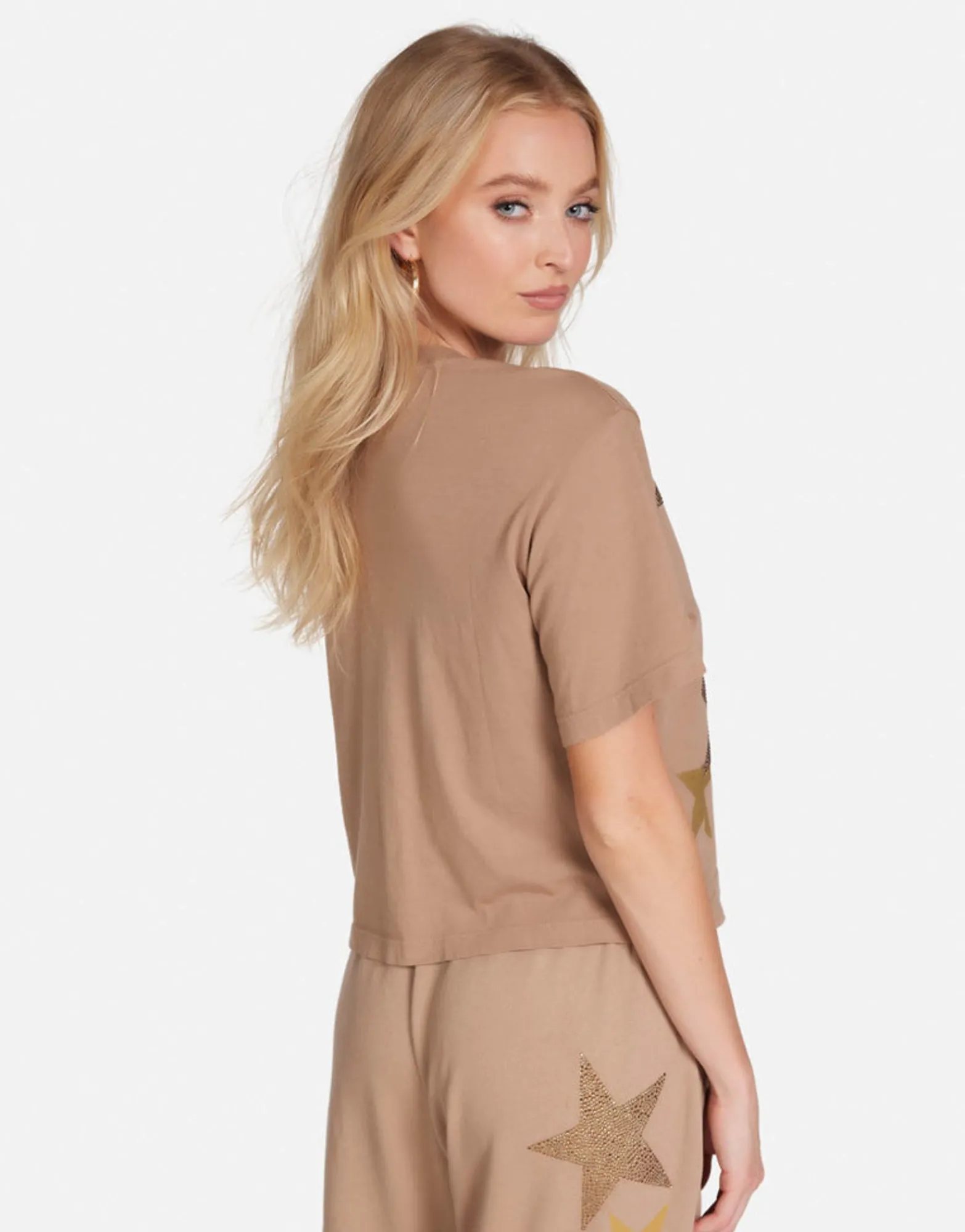 Sale Gold Crystal Multi Stars Boxy Crop Tee | Rue By Women Short Sleeve