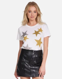 Shop Gold Crystal Multi Stars Vintage Tee In | Croft By Women Short Sleeve