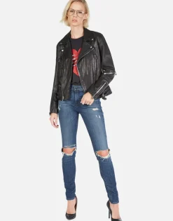 Best Gold Foil Chain Lip Leather Moto Jacket | Posey By Women Jackets