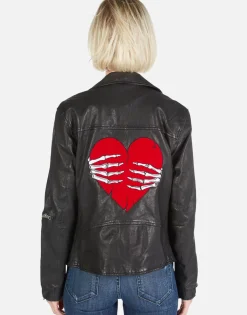 Best Gold Foil Chain Lip Leather Moto Jacket | Posey By Women Jackets