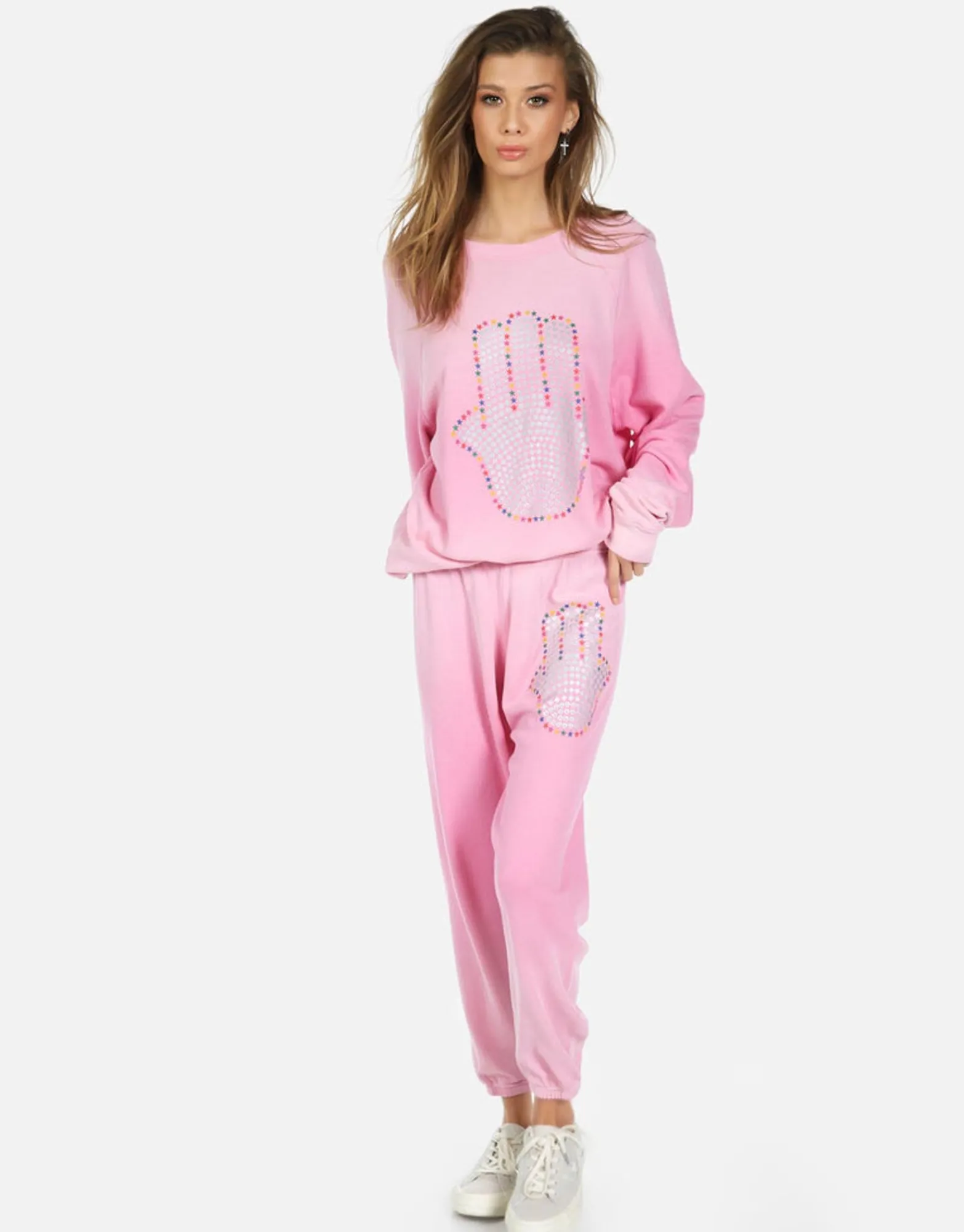 Best Hamsa Elements Pink Ombre Crop Sweatpant | Alana By Women Crop Sweatpants