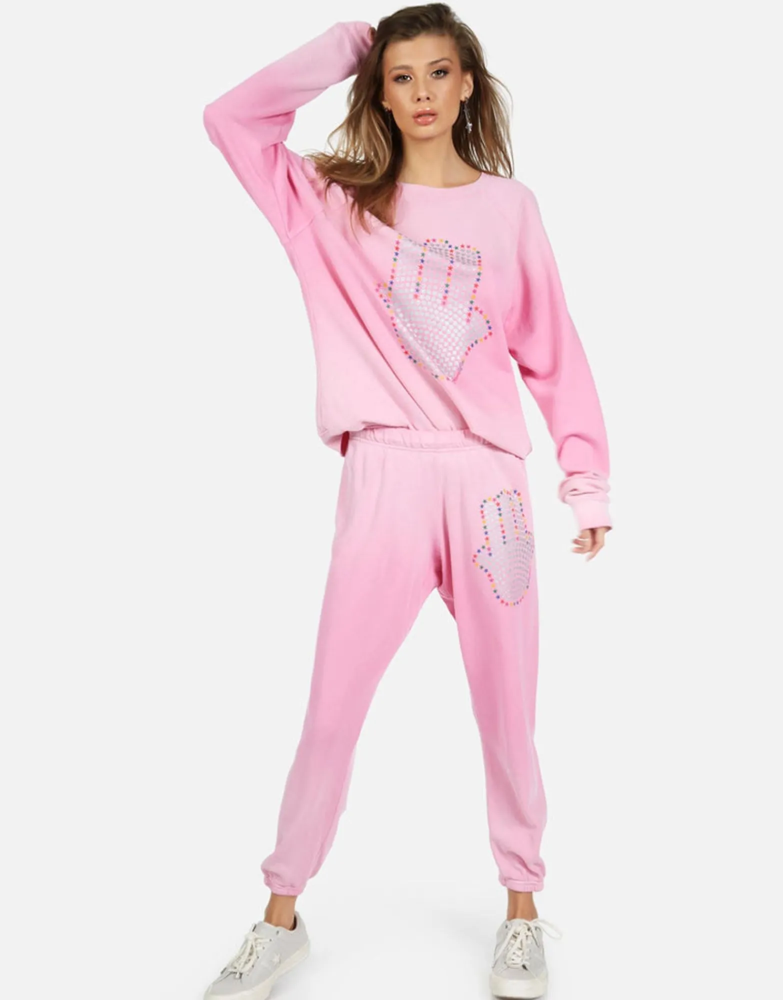 Best Hamsa Elements Pink Ombre Crop Sweatpant | Alana By Women Crop Sweatpants