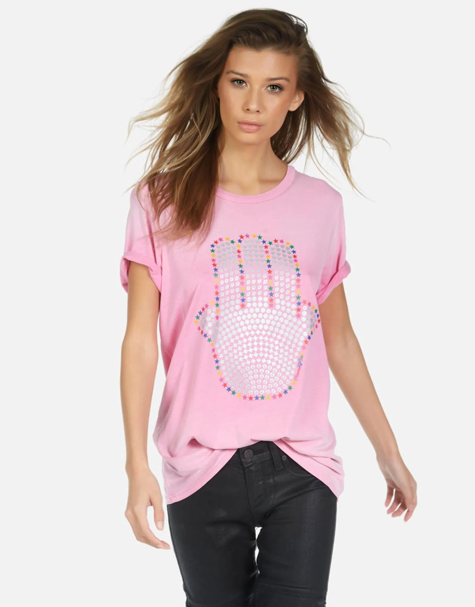 Fashion Hamsa Elements Pink Ombre Boyfriend Tee | Wolf By Women Short Sleeve