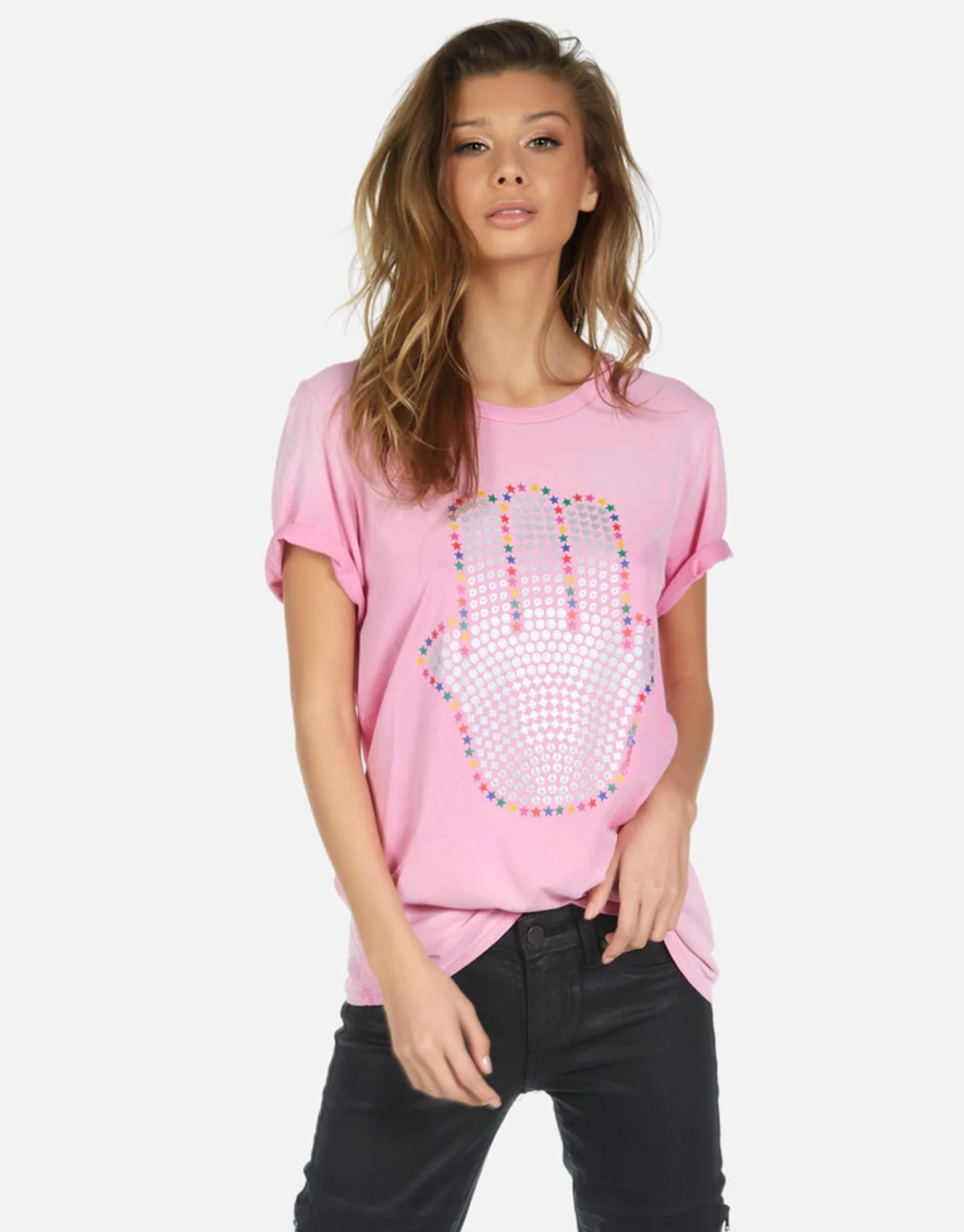 Fashion Hamsa Elements Pink Ombre Boyfriend Tee | Wolf By Women Short Sleeve