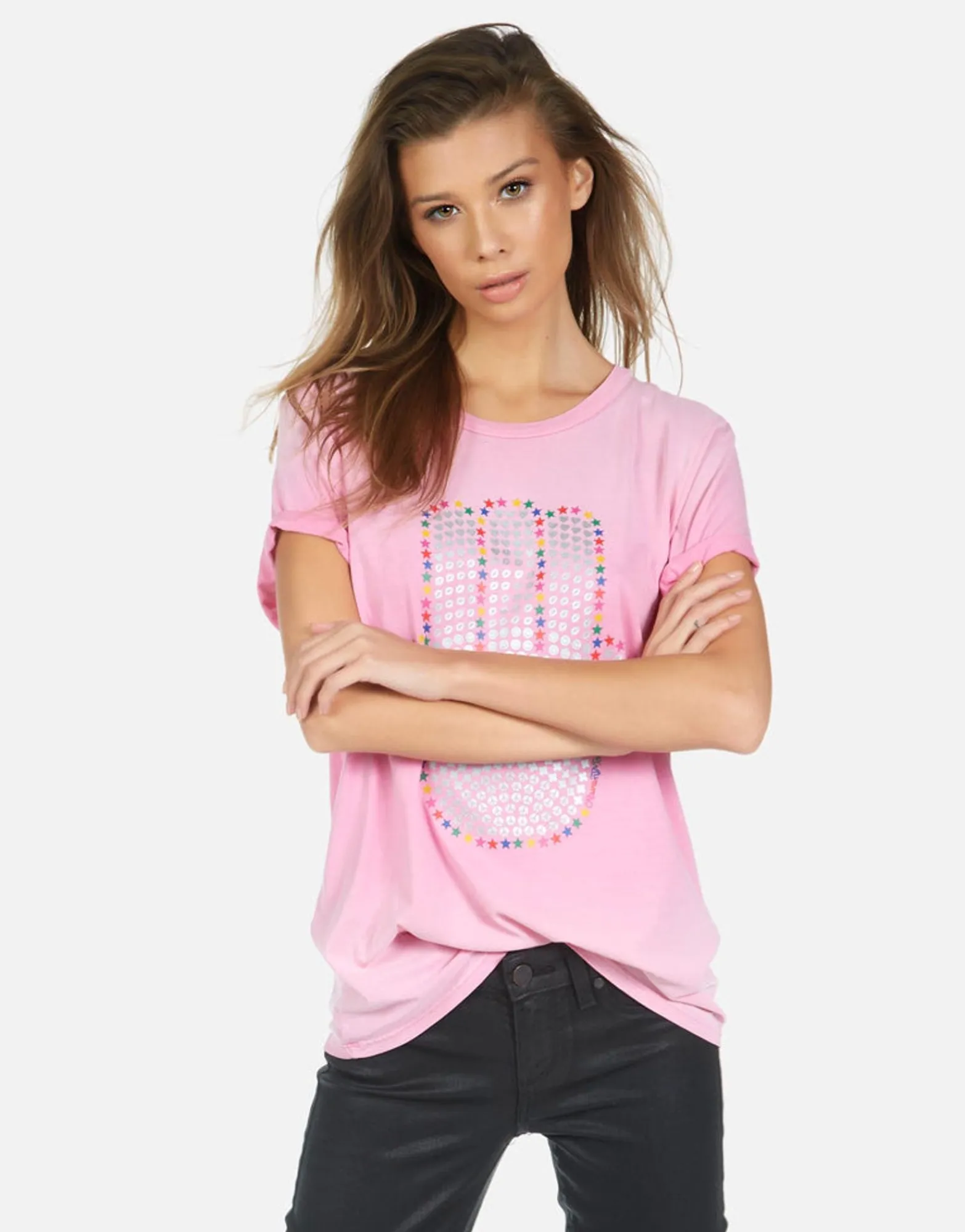 Fashion Hamsa Elements Pink Ombre Boyfriend Tee | Wolf By Women Short Sleeve