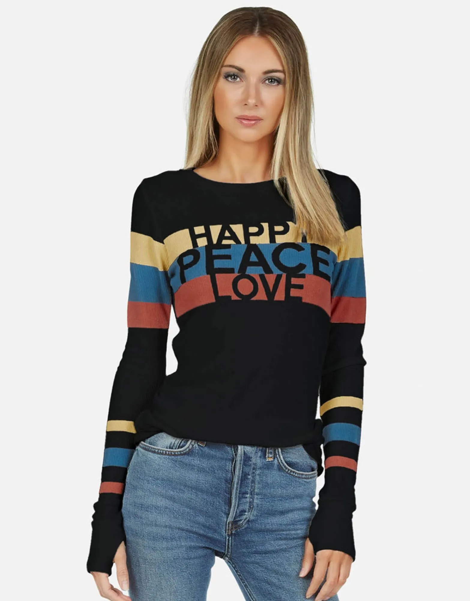 Hot Happy Peace Love Stripes Thermal In | Mckinley X By Women Long Sleeve