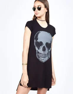 Store Heart Eye Skull S/S Dress W/ Side Slit | Mirabella By Women Dresses