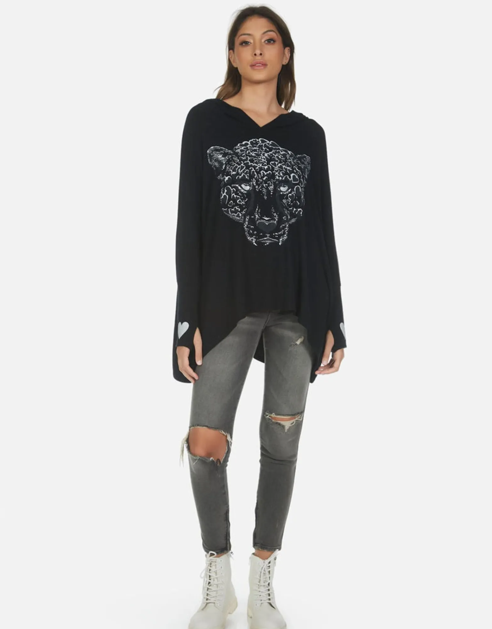 New Heart Leopard Boyfriend Hoodie | Wilma By Women Hoodies