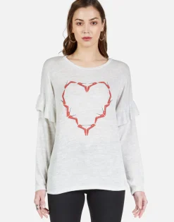 Store High Heel Heart L/S Ruffle Trim Tee | Kennedy By Women Long Sleeve