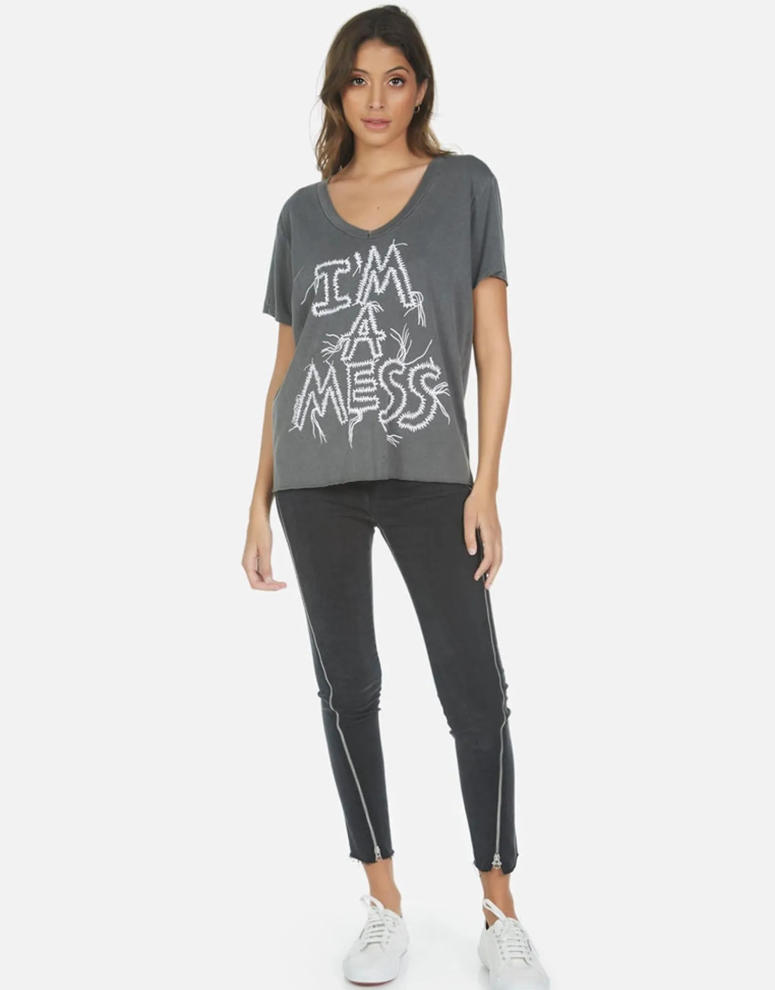 Hot I'M A Mess S/S V-Neck Tee | Elara By Women Short Sleeve