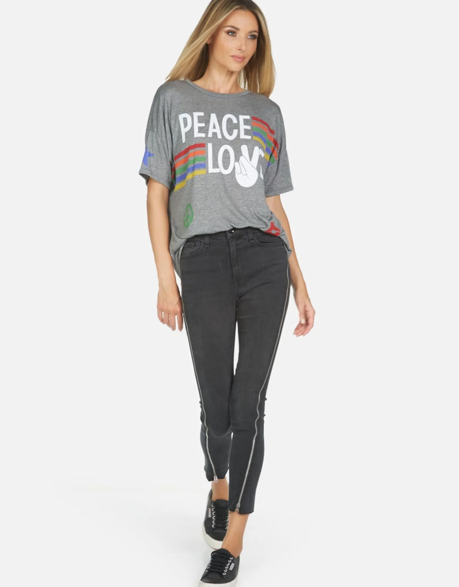 Best Sale Jolene Peace Love Stripe Women Short Sleeve