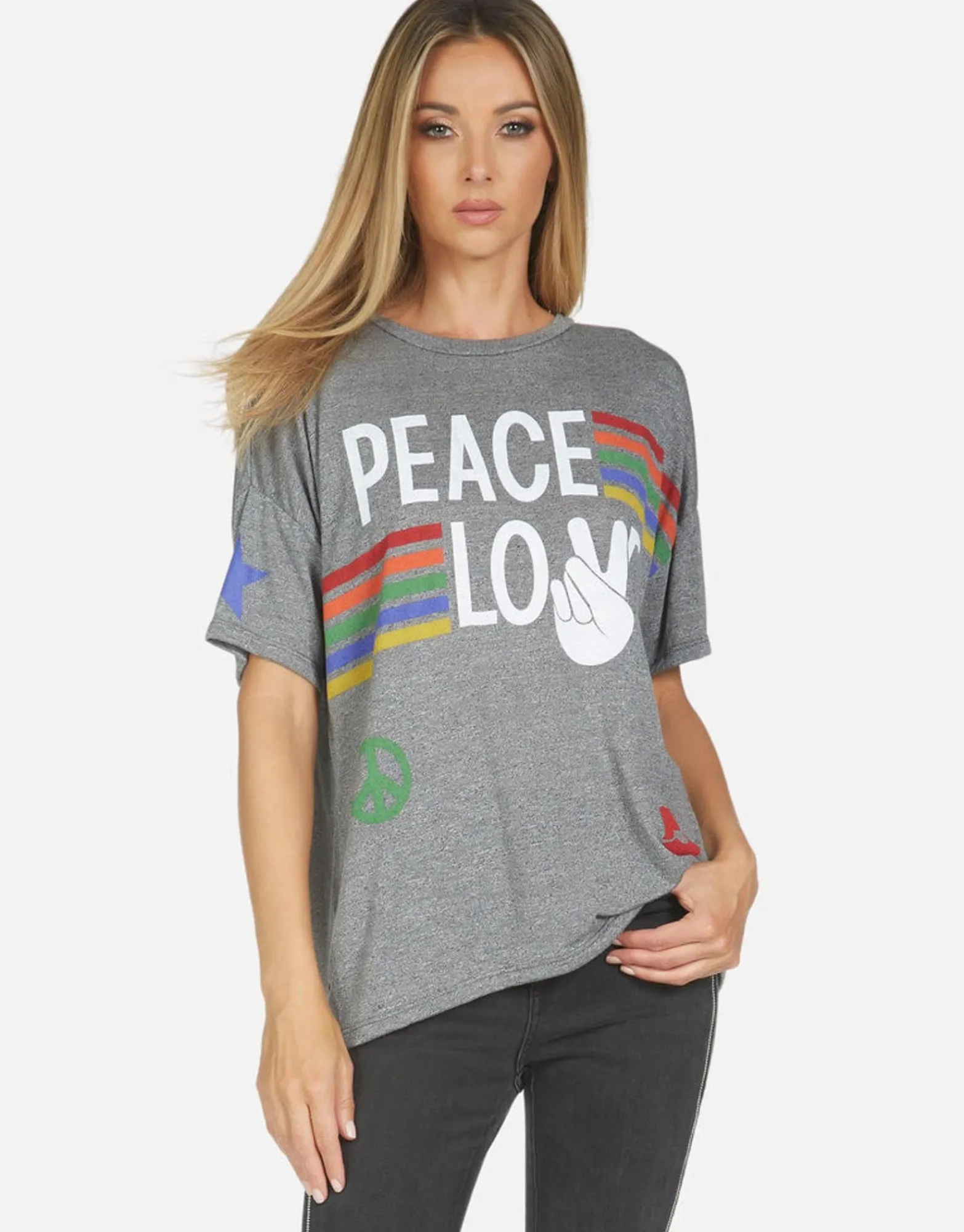 Best Sale Jolene Peace Love Stripe Women Short Sleeve
