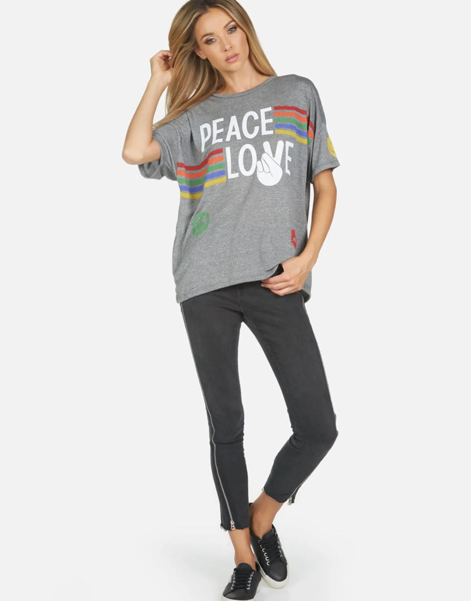 Best Sale Jolene Peace Love Stripe Women Short Sleeve