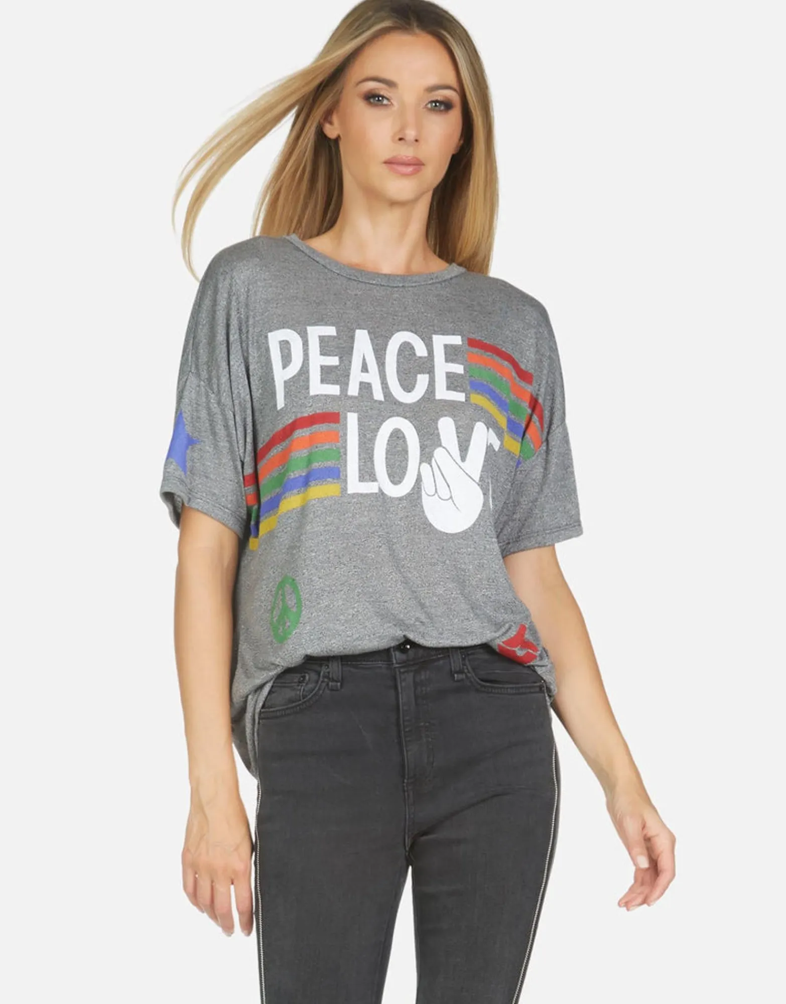 Best Sale Jolene Peace Love Stripe Women Short Sleeve