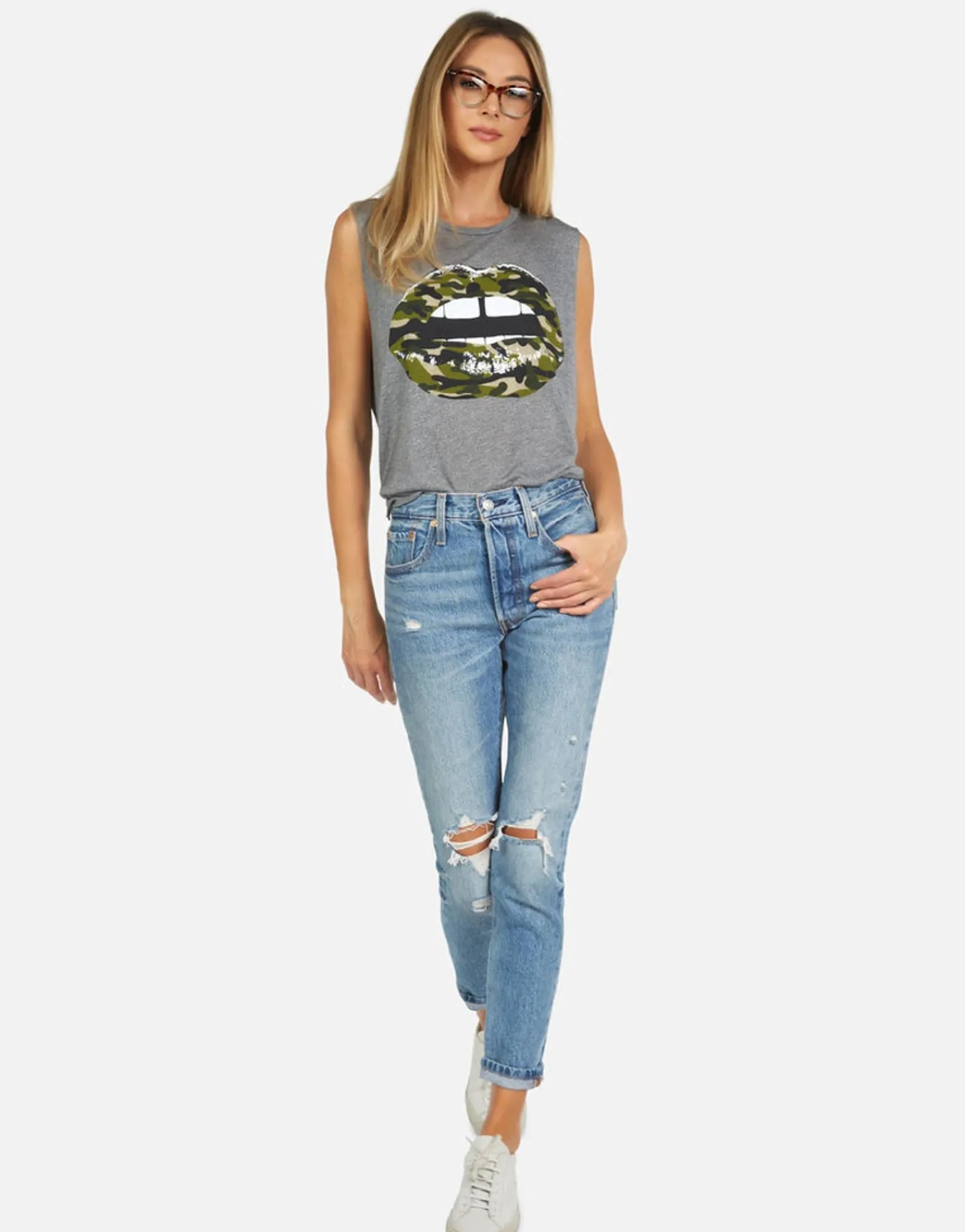 Hot Kinzington Camo Lip Women Tanks