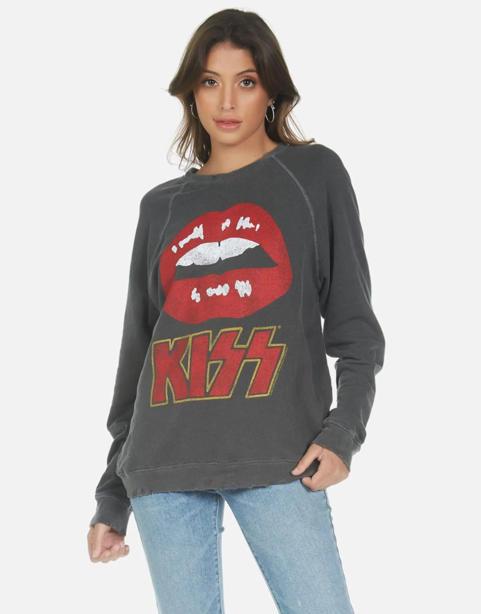Fashion Kiss Lip Rock N Roll Boyfriend Pullover Top | Anela By Women Long Sleeve