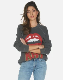 Fashion Kiss Lip Rock N Roll Boyfriend Pullover Top | Anela By Women Long Sleeve