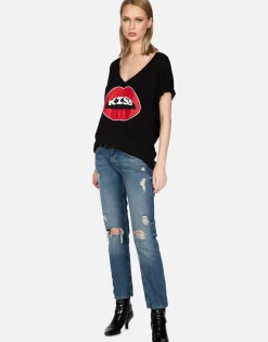 Clearance Kiss Lip S/S V-Neck Tee | Brixton By Women Short Sleeve