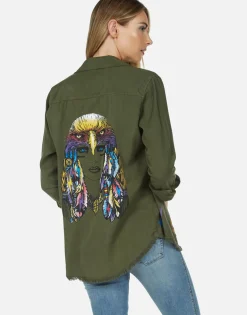 Sale Lady Rainbow Eagle Button Up Denim Shirt | Sloane By Women Long Sleeve
