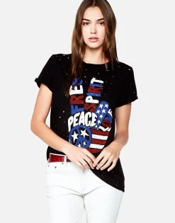 Sale Bess Free Spirit Peace Roll Up Slv Vintage Tee Women Short Sleeve