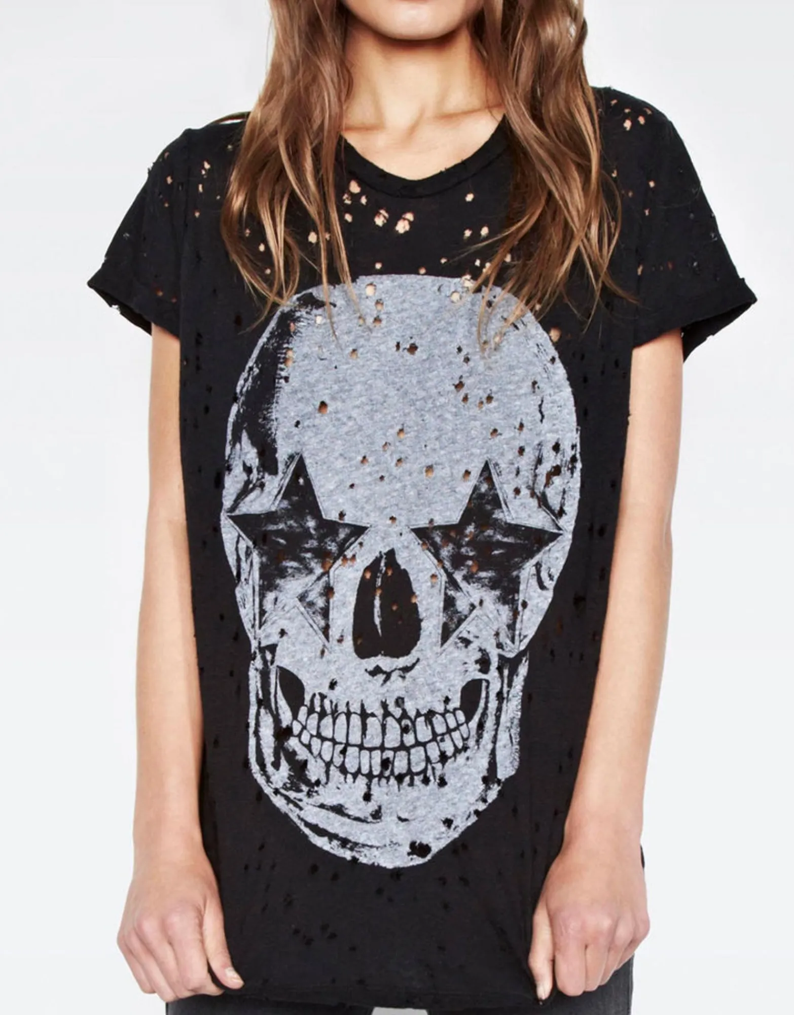 Cheap Bess Lrg Star Eye Skull S/S Roll Up Slv Vintage Tee Women Short Sleeve