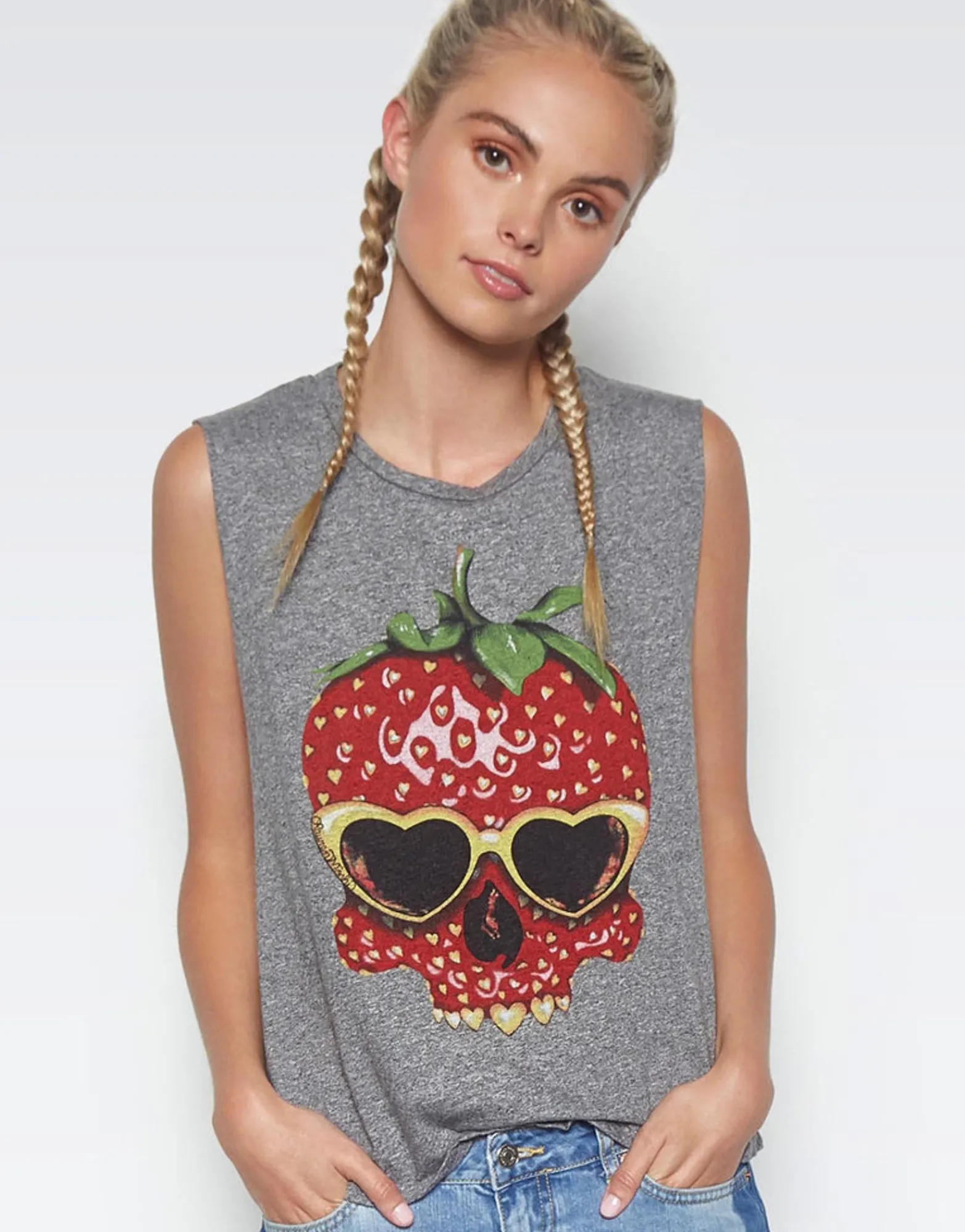 Cheap Kel Strawberry Skull Scoop Neck Muscle Tank Women Tanks