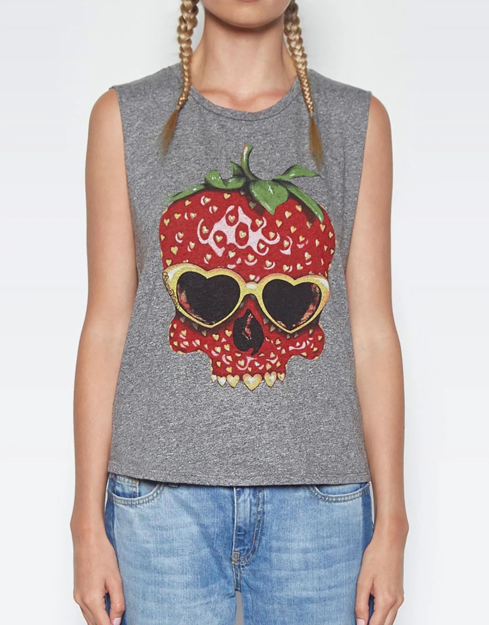 Cheap Kel Strawberry Skull Scoop Neck Muscle Tank Women Tanks
